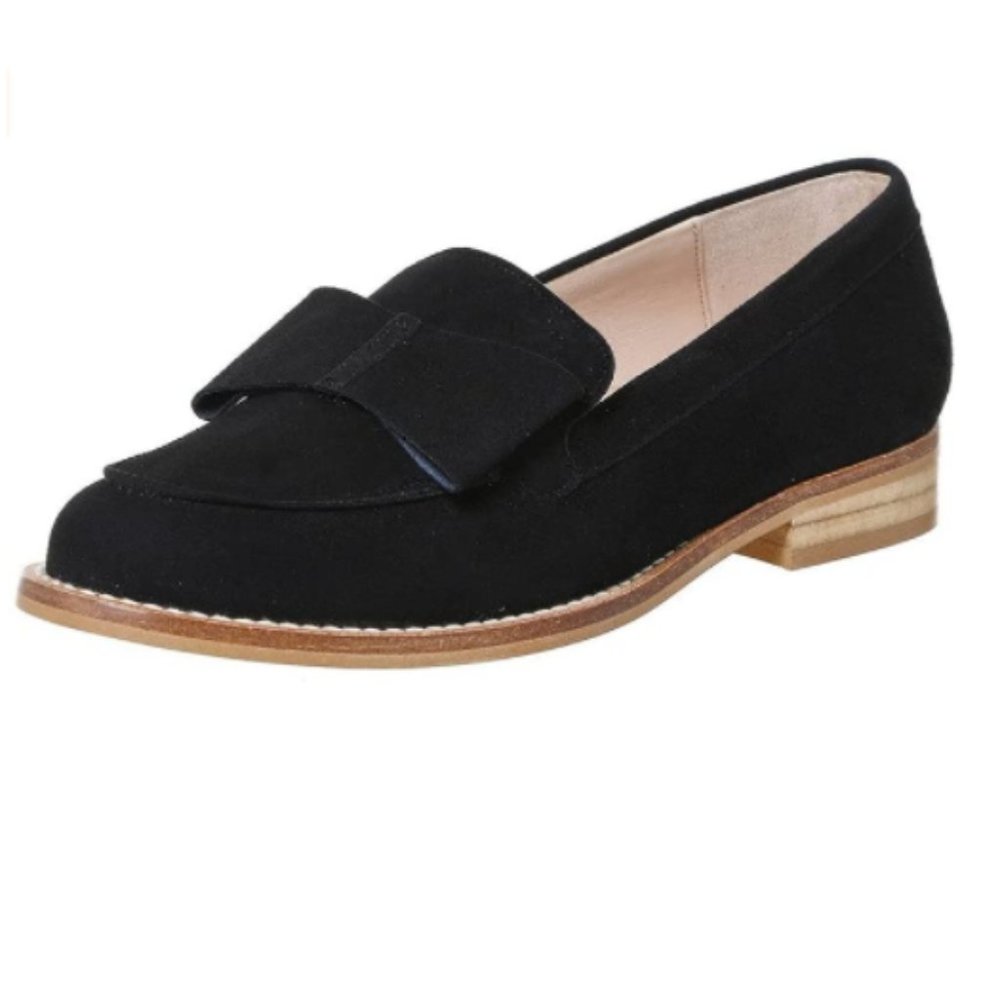 YDN Black Low Heel Loafers Bow Comfort Shoes